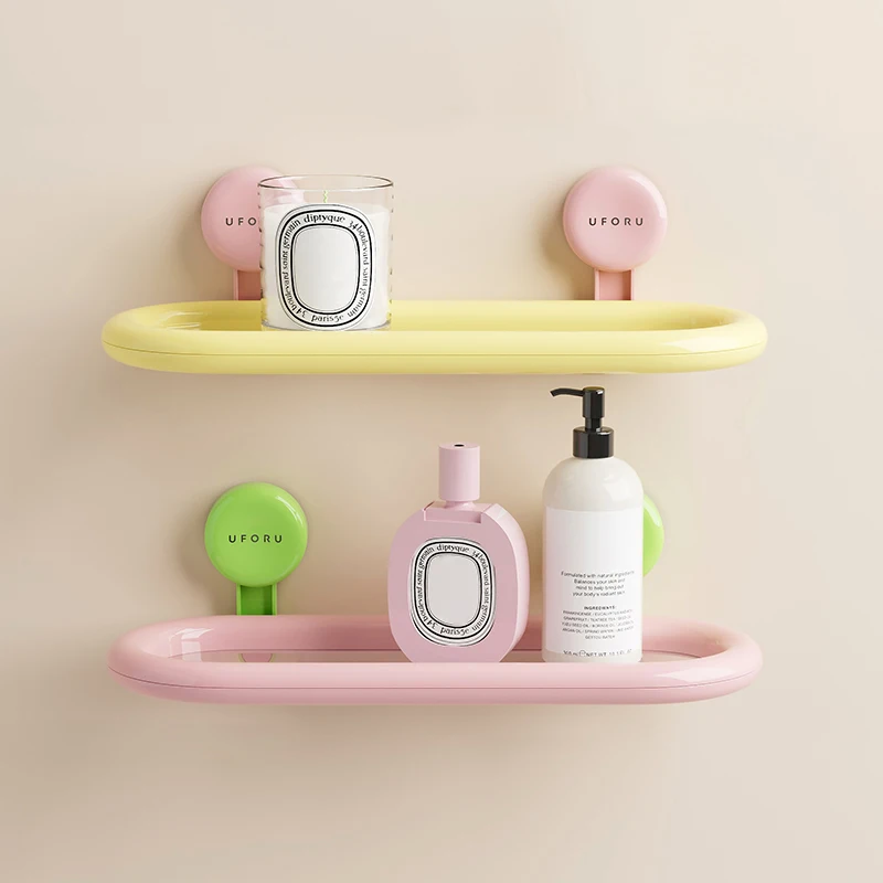 UFORU Suction Cup Oval Shelf Bathroom Perforation-Free Wall-Mounted Shower Gel Hand Sanitizer Dopamine Storage Shelf