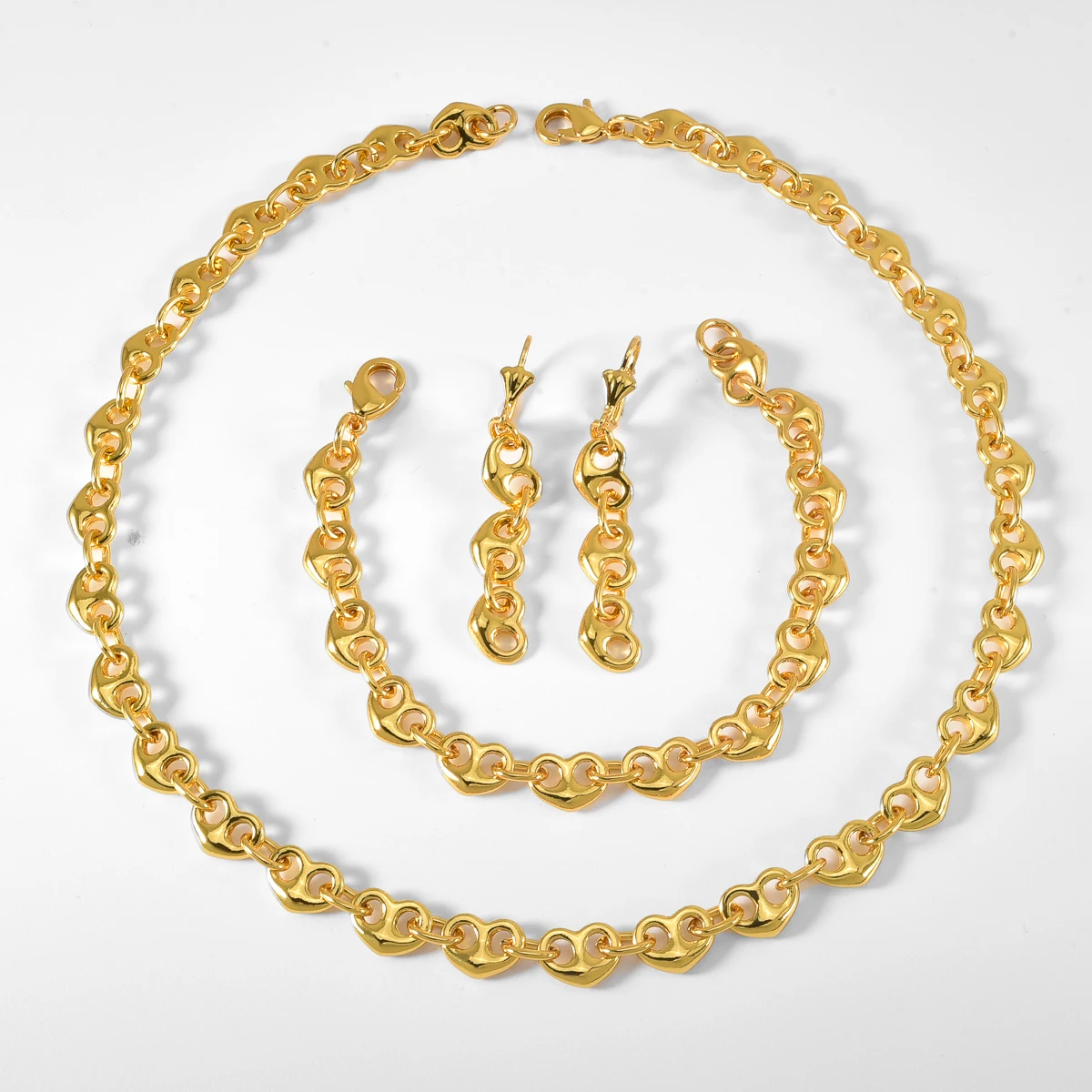 

Copper Pig Nose Hollow Jewelry Set Gold Plated Necklace Bracelet Earrings for Women Cute Animal Design Bohemian Gift