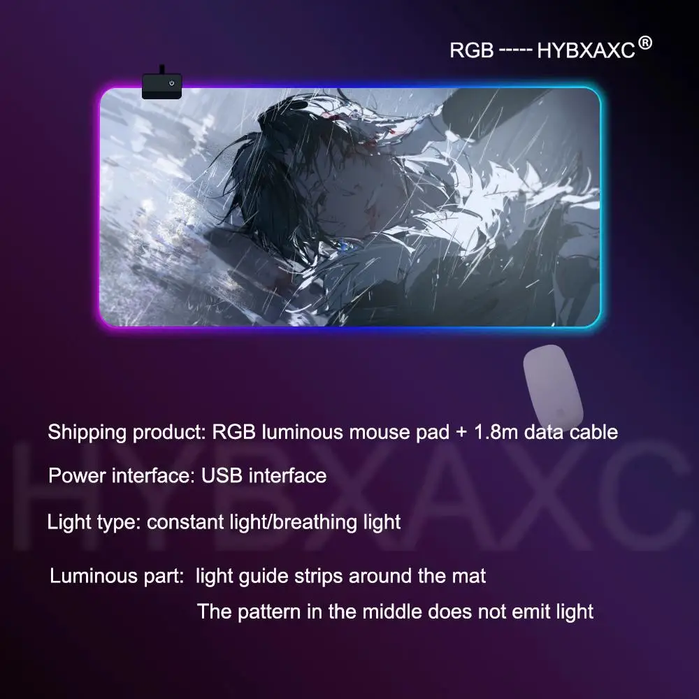 H-hunter X H-hunter Mouse Pad RGB Gaming Mouse Pad Desk Mat HD Gamer Lampu LED Besar XXL Chrollo MousePads PC Komputer Karpet