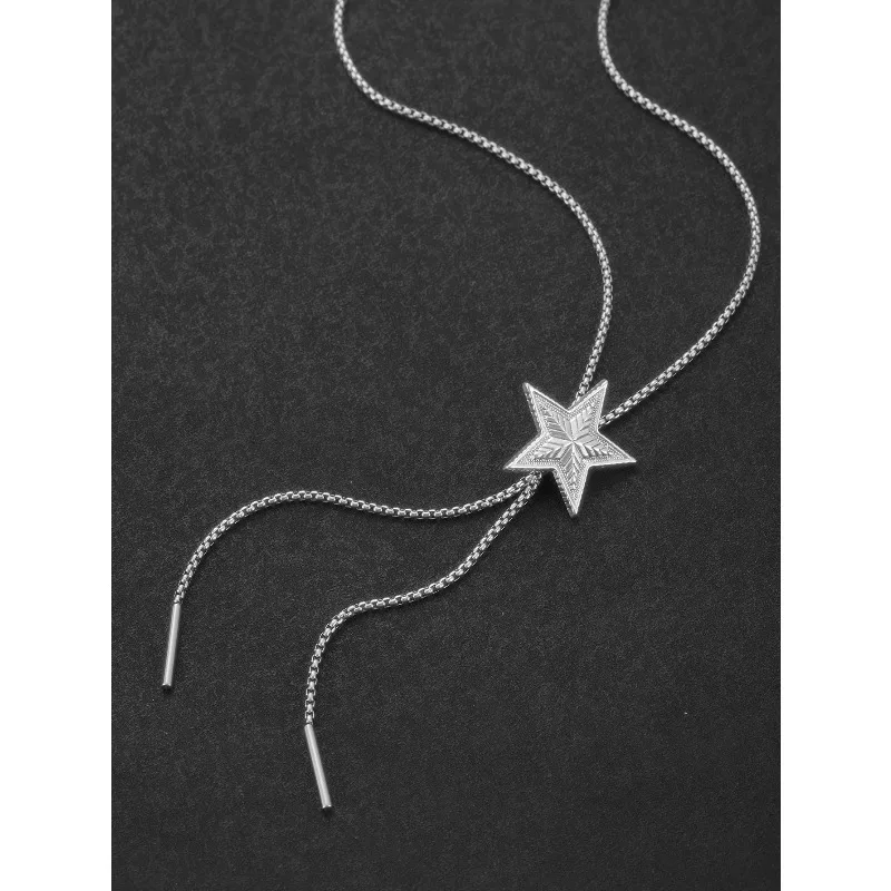 New Retro Trend Silver Color Star Chain Pullable Tassel Necklace Women's Personalized Hip-hop Holiday Party Accessories Gifts