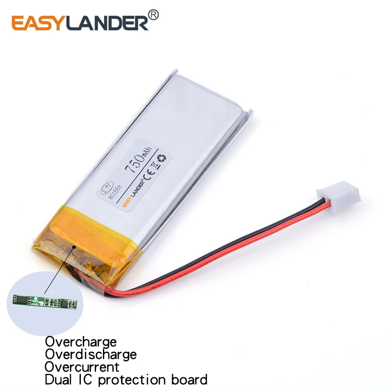 JST2.54 2P 3.7V 750mAh 801558   แบตเตอรี่ลิเธียม Li-ion Li Polymer แบบชาร์จไฟได้