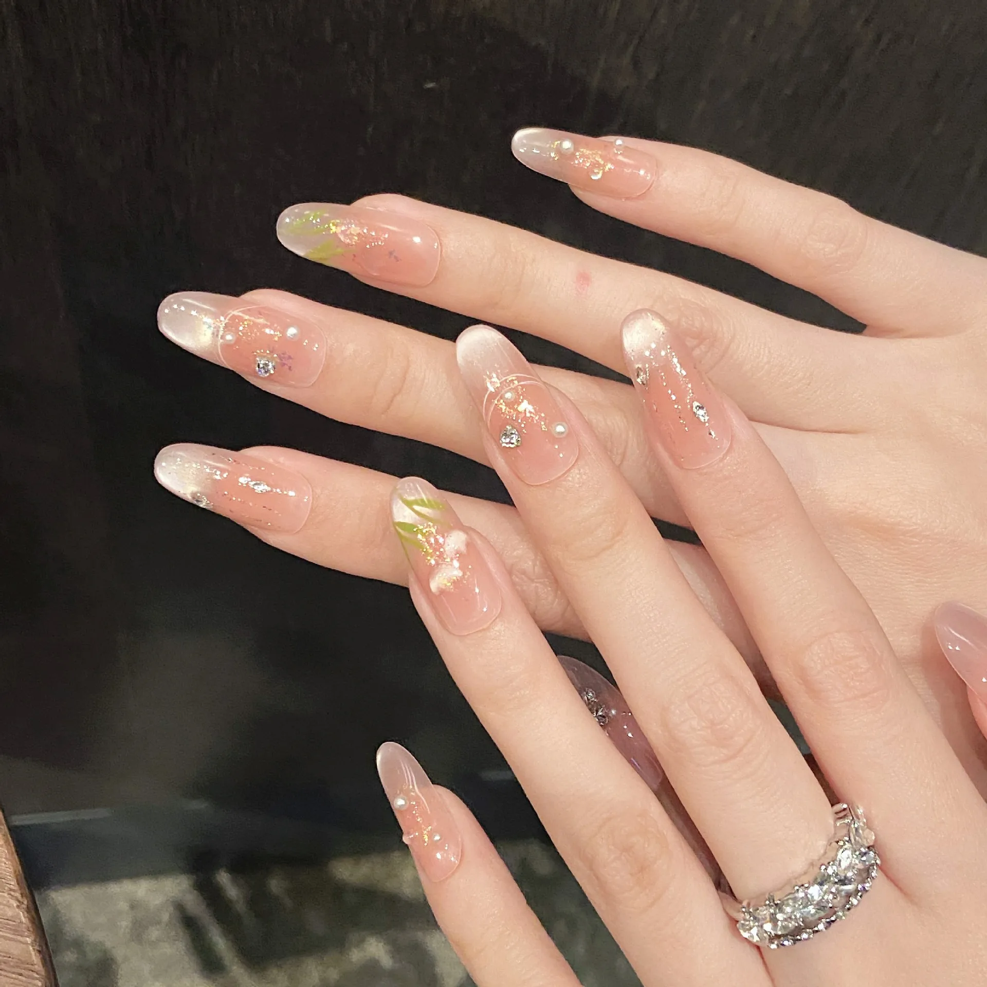 10 Stück mittellange ovale Tipps zum Aufdrücken der Nägel, Katzenauge, französische künstliche Nägel, Kunst-Strass-Design, falscher Nagel, abnehmbare Maniküre-Sets