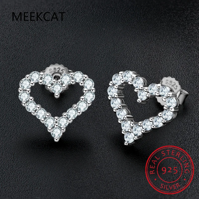 Real Moissanite Heart Stud Earrings Pass the Diamond Test for Women Girls 925 Sterling Silver Diamond Earrings Jewelry