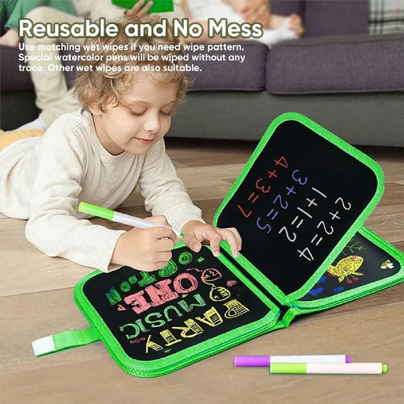 Eco-Friendly Portable Blackboard Erasable Magic Graffiti Book for Kids Travel Drawing TabletReusable Wipe Clean Art Pad