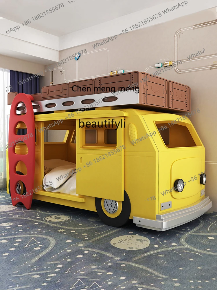 S7486 ss Theme Customized Villa Furniture Creative Height-Adjustable Bed Bus Car Boys and Girls Solid Wood Bed Bunk Bed Furnitur