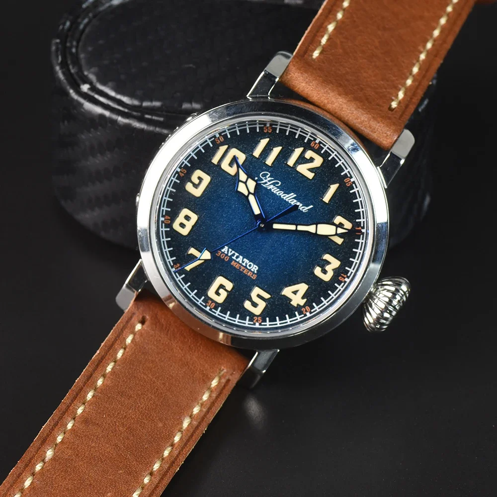 Hruodland Automatic Pilot Dress Men Watches Sapphire Glass 30ATM PT5000 Mov't Mechanical Stainless Steel Dive Wristwatch for Men