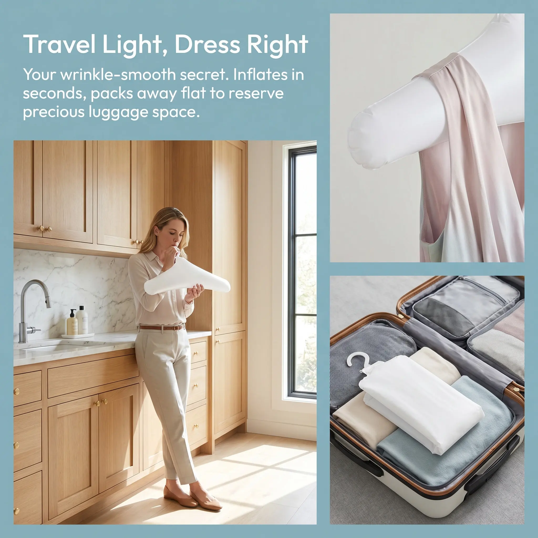 2Pcs Foldable Portable Travel Inflatable Clothes Hangers Cruise Drying Rack Closet Organizer No Shoulder Bump Blow Up
