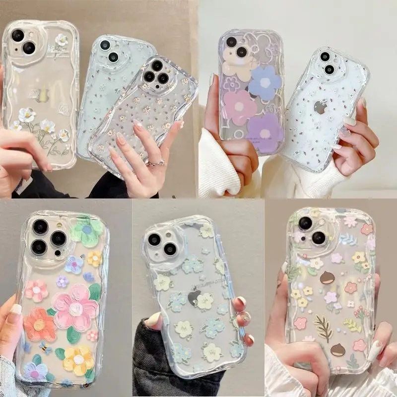 For Samsung Galaxy S22 Ultra S23 S24 Plus Phone Case Flower Soft Wave Edge Silicone  for SamsungA55 A35 5G Protection Back Cover