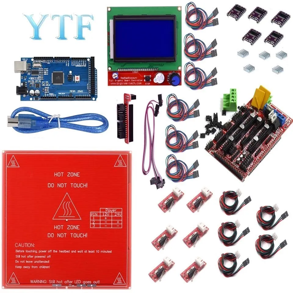 3D Printer Ramps 1.4 kit + Mega 2560 + Heatbed mk2b + 12864 LCD Controller + DRV8825 + Mechanical Endstop+ Cables