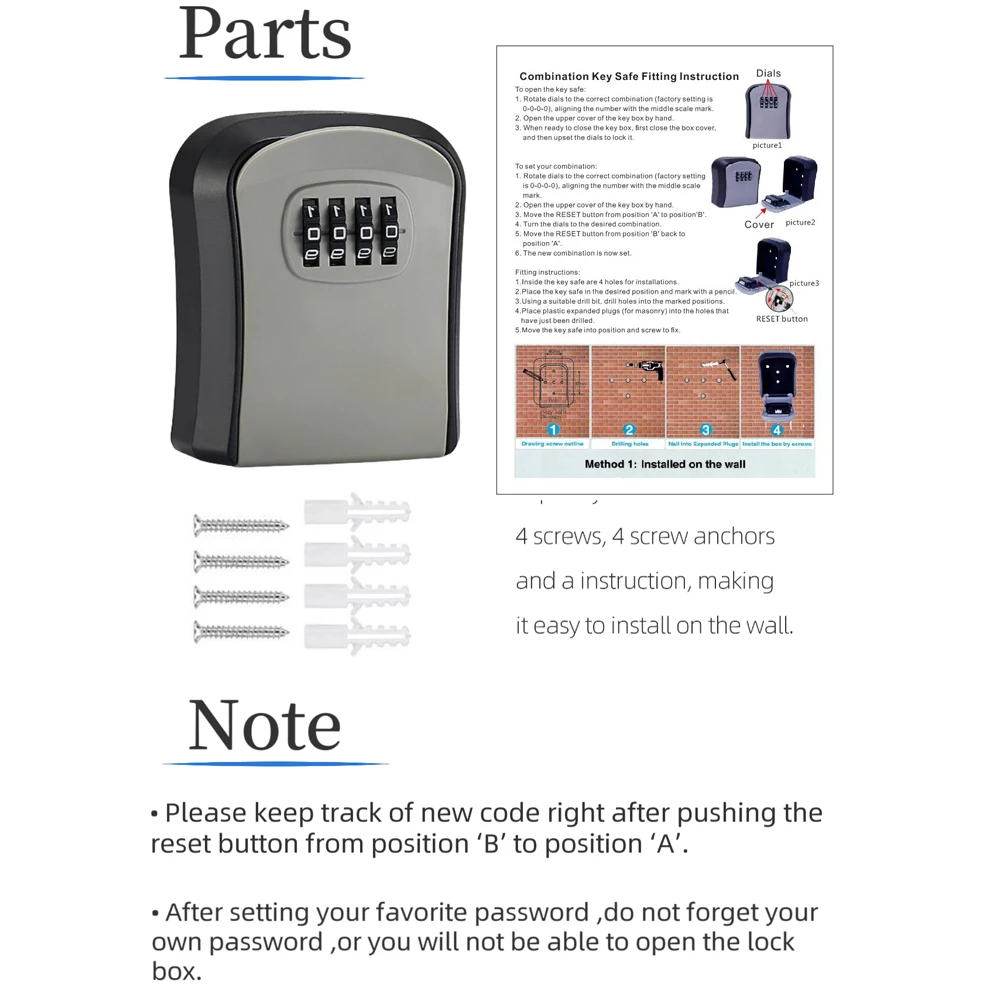 HEE RAK portachiavi a parete impermeabile per esterni 4 cifre codice password antifurto portachiavi serratura a chiave sicura per l\'home Office