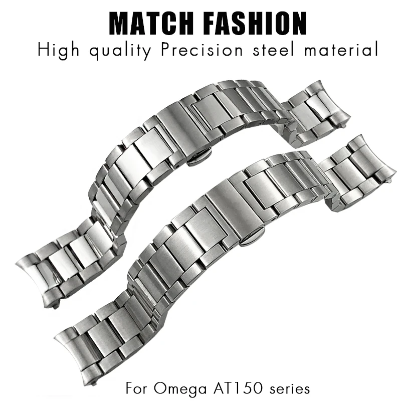 Curved End Metal Watchband for Omega Watch Seamaster Strap AT150 Aqua Terra 150M 20mm 19mm 21mm Solid Stainless Steel Bracelets