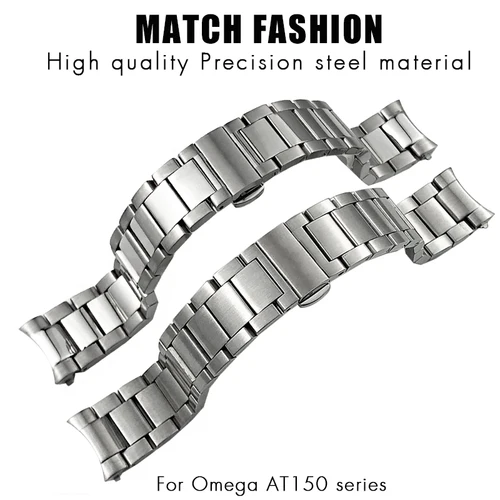 Imagen 2 del producto Correa de reloj de Metal con extremo curvado para reloj Omega, correa Seamaster AT150 Aqua Terra 150M 20mm 19mm 21mm, pulseras de acero inoxidable sólido