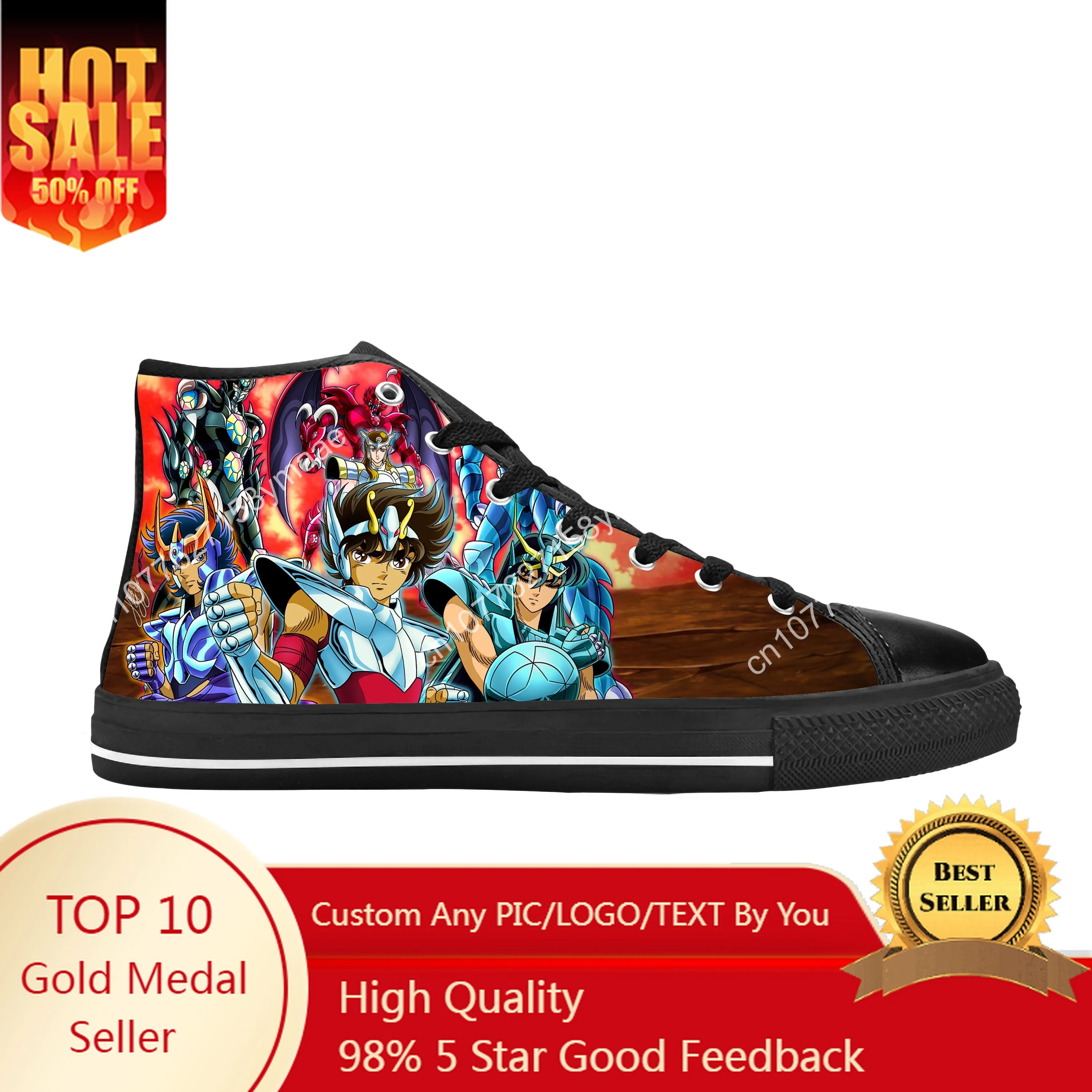 Seiya Japanese Anime Cartoon Manga Comic Saint Casual Cloth Shoes High Top Comfortable Breathable 3D Print Men Women Sneakers