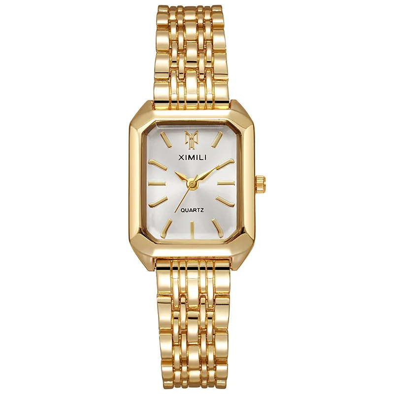 Women Quartz Watch Fashion Gold Square Stainless Steel Strap Wristwatch Female Watches Light Luxury Casual Versatile Girl Gifts
