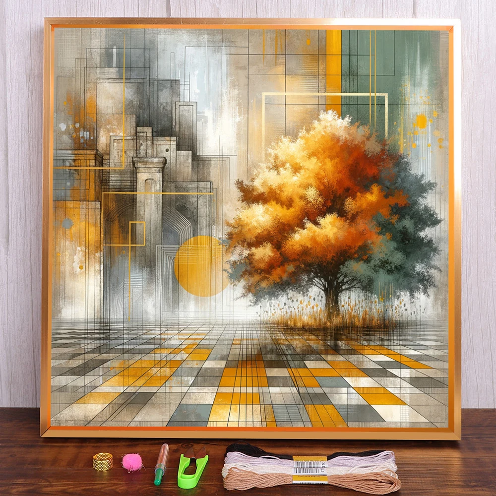 

Abstract Art Printed Fabric Cross-Stitch Complete Kit DIY Embroidery Knitting Hobby Painting Needlework Room Decor Stamped Sales