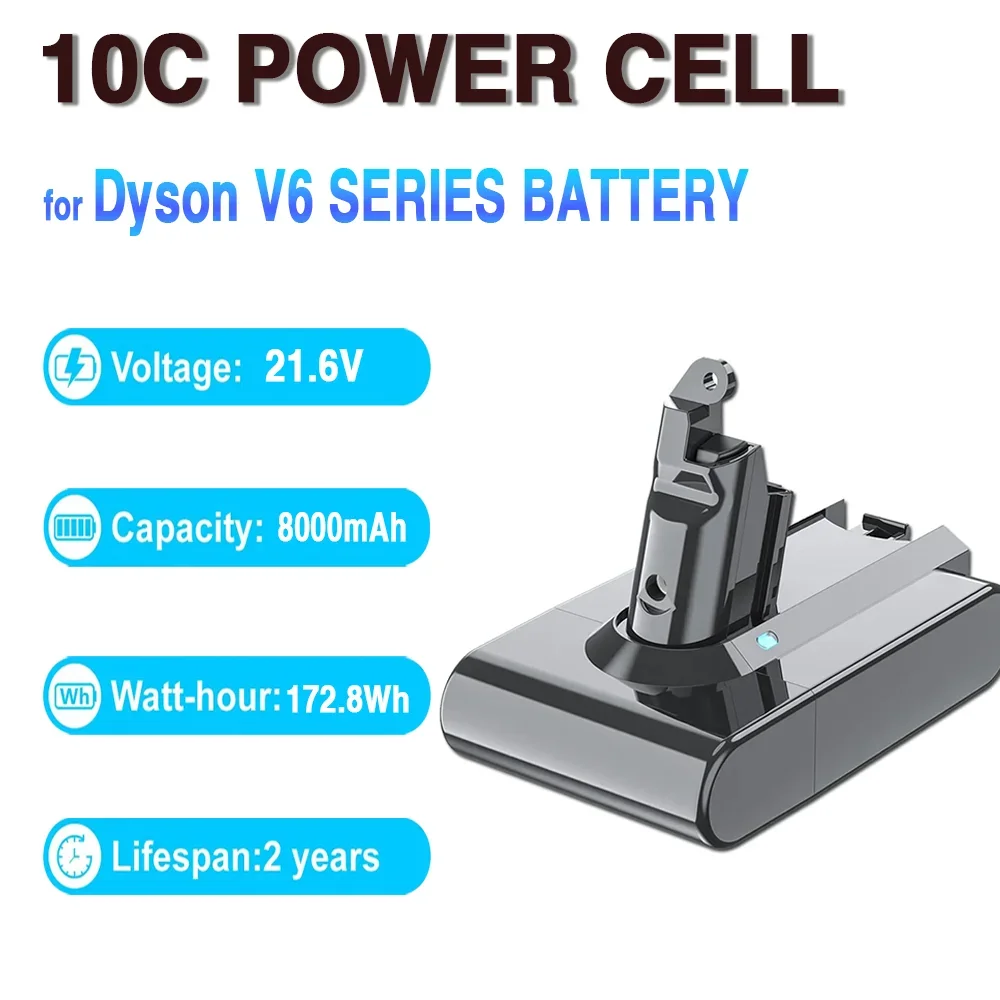 

21.6V 8000Ah For Dyson Battery Replacement DC62 DC59 DC58 SV03 SV04 SV09 V6 Animal Motorhead V6 Slim V6 Absolute Vacuum Batter