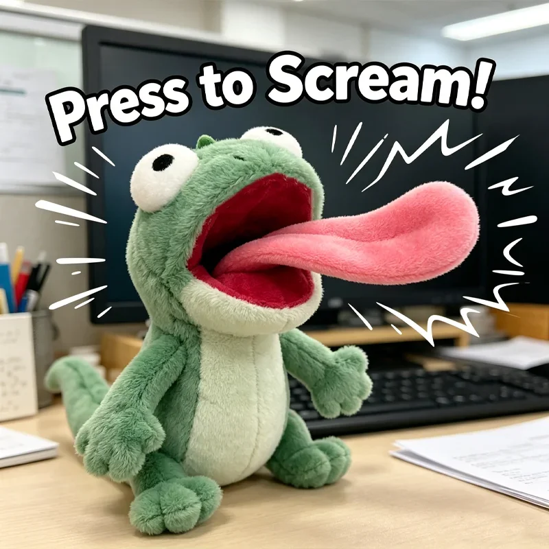 Cute Magnetic Tongue Lizard Plush Toy Vocal Sound Abstract Anime Stuffed Animal  Ugly-Cute Chameleon Squeaky Stress Relief Gift