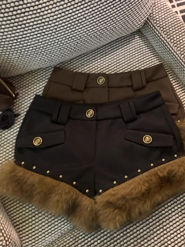 Taille haute américain Sle fourrure jambe large ort pantalon femme pantalon décontracté automne hiver minceur Bootcut pantalon