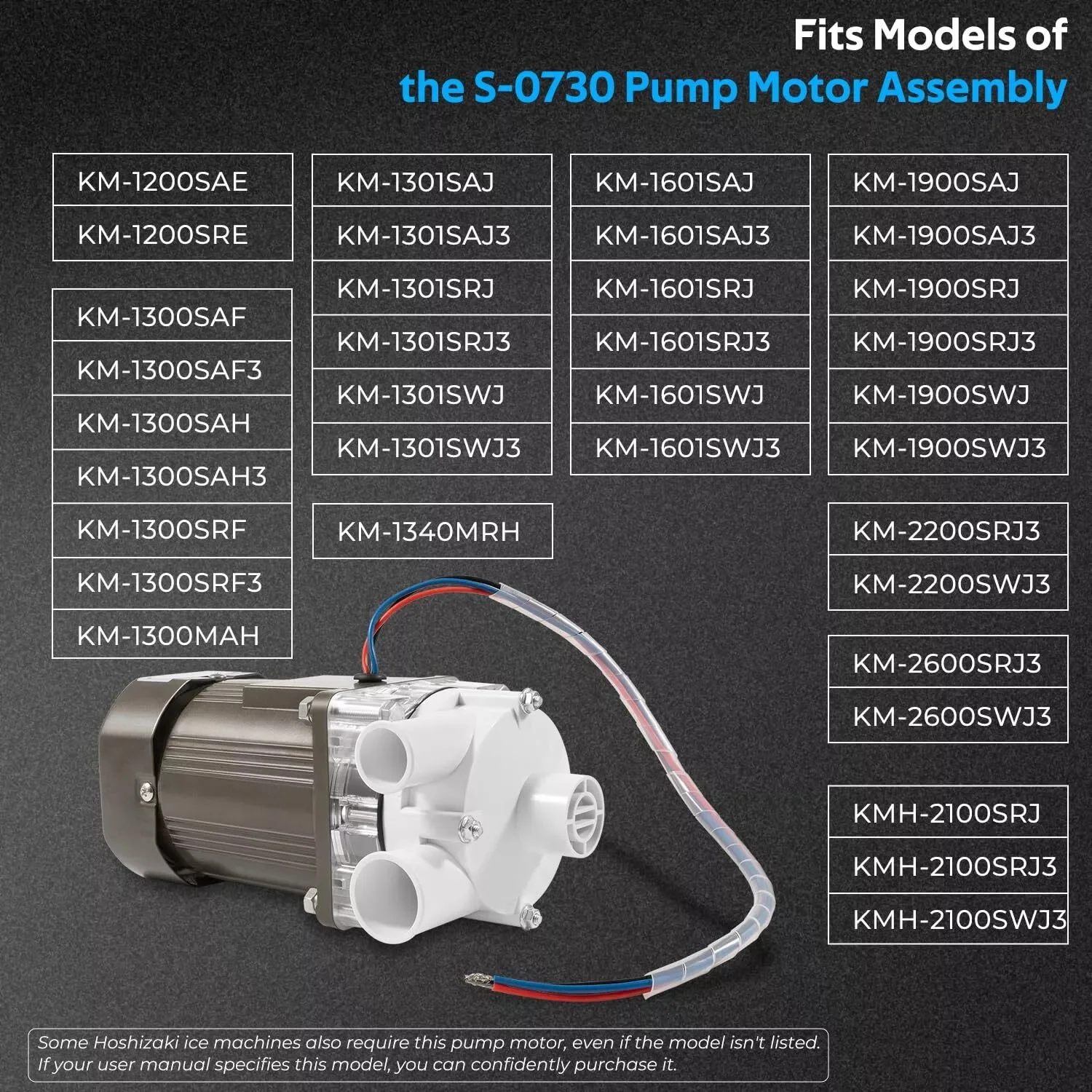 TM S-0730 Ice Machine Motor Replacement for Hoshizaki KM Series Ice Machines 120V 60W，Water Pump Motor Assembly for Hoshizaki