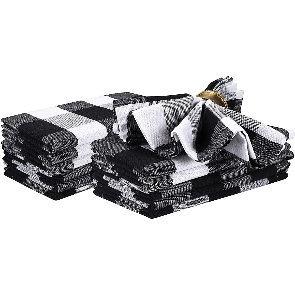 Buffalo Check Napkins,Farmhouse Dinner Napkins,Black and White Cloth Napkin