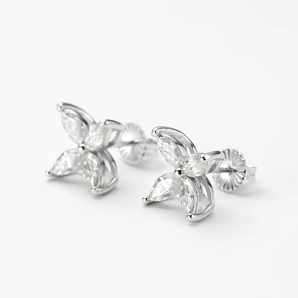 Kolczyki sztyfty i naszyjnik TBCYD Clover Horse Eye 3x6mm z moissanitem dla kobiet, srebro próby S925, diamenty markiza w kolorze D, kolczyki i zawieszki. — zdjęcie 3