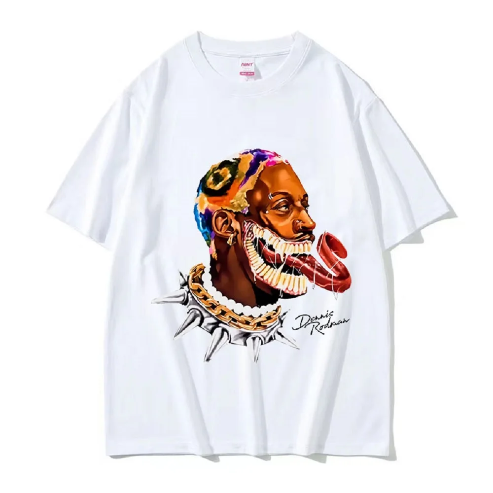 Dennis Rodman Hip Hop Trend Tee Men\'s Cool Fashion Oversized T-shirt Men Retro 100% Cotton Tops T Shirts Streetwear 80131