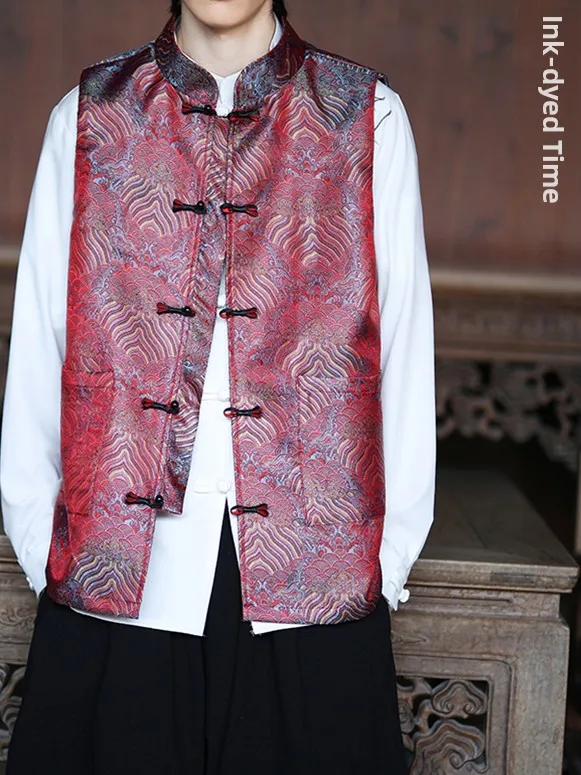 

Свободный жилет в стиле ретро с вышивкой, на пуговицах, в буддийском стиле, для молодых мужчин