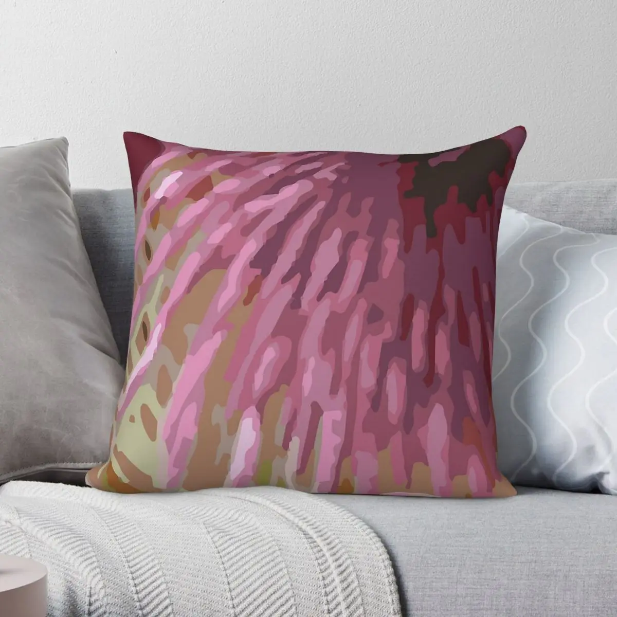 Protea Flower Pink Square Pillowcase Polyester Linen Velvet Printed Zip Decorative Pillow Case Home Cushion Cover Wholesale