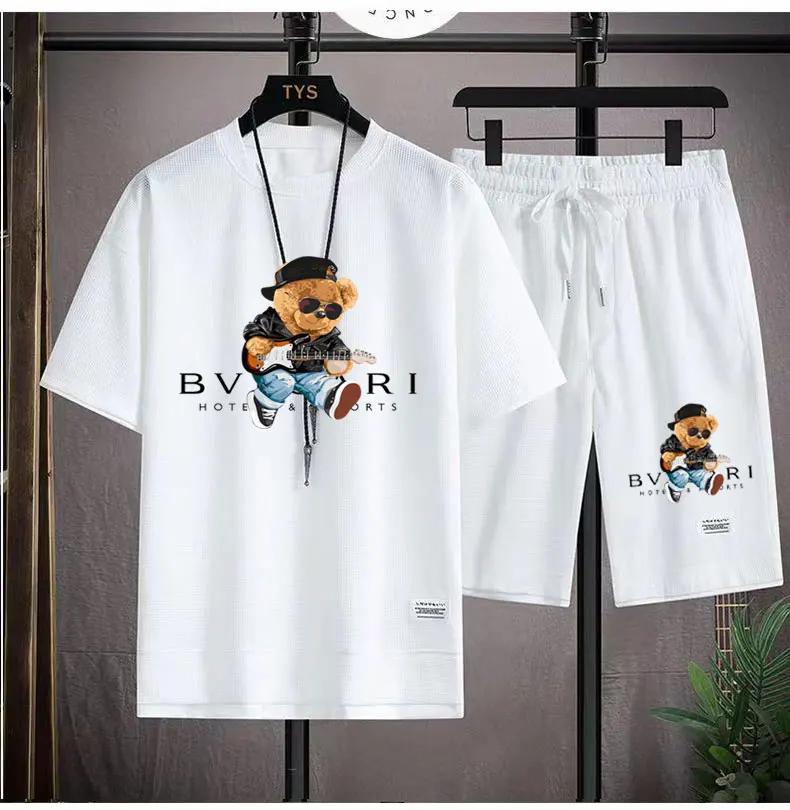 2024 Korean fashion Printed bear T-Shirts Shorts Men\'s Sets Luxury leisure 2 Piece Outfit Streetwear Summer Quality Tracksuit