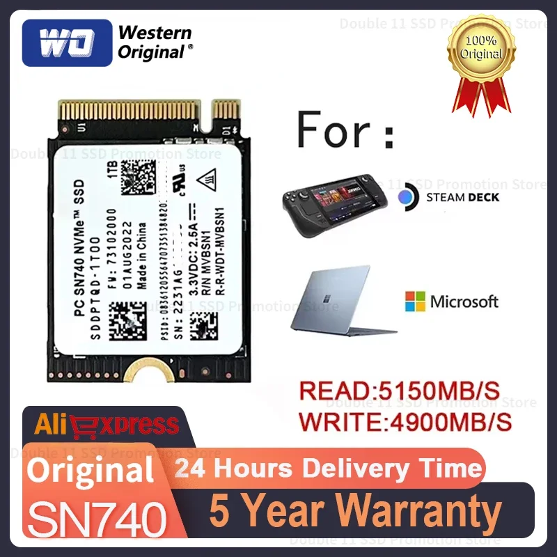 

Western original 8TB SN740 1TB 2TB M.2 SSD 2230 NVMe PCIe Gen 4x4 SSD 4TB For Microsoft Surface ProX Surface Laptop 3 Steam Deck