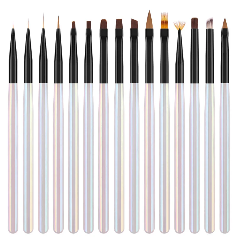 

15Style Transparent Handle Nail Art Pen Brush Coloring Pen Large Square Round Light Therapy Pen Nail Drawing Pen Flower Pen