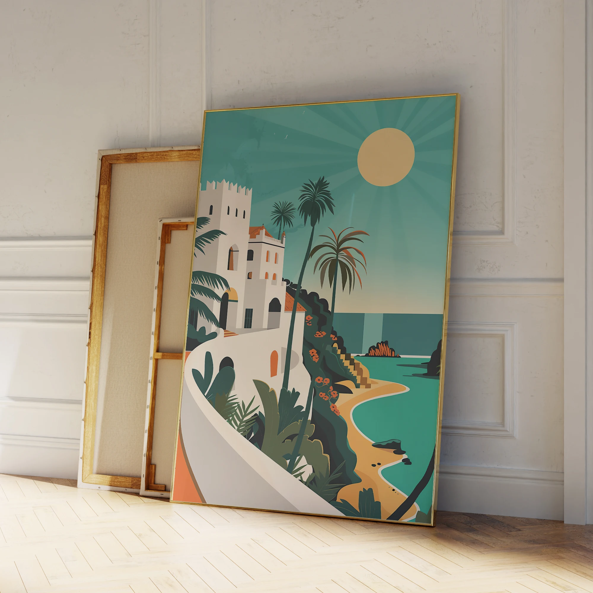 Moderne Midjourney Ruhige Tropische Szene Weiß Gebäude Wand Kunstdrucke Leinwand Malerei Poster Bild Für Wohnzimmer Wohnkultur