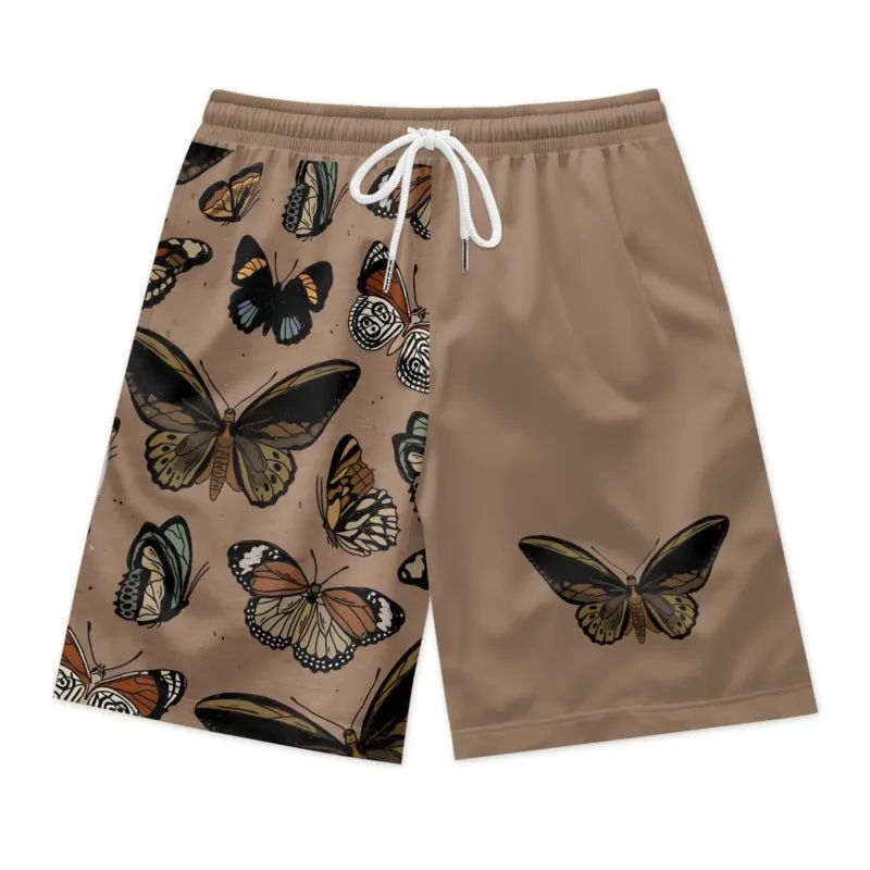 Butterflies Print Men's Summer Drawstring Waist Shorts Quick Dry Breathable Polyester Sport Shorts Streetwear Shorts