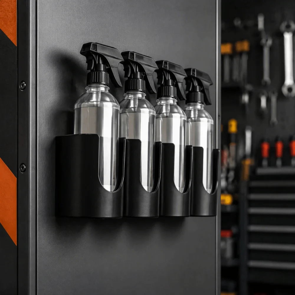 Practical 4 Slots Spray Bottle Holder 3D Printed Wall Mounted Spray Can Holder Plastic Space Saving Aerosol Can Holder Workshop