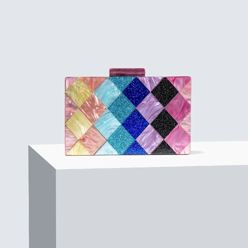 

Acrylic New Party Evening Bag Contrast Color Patchwork Crossbody Wedding Clutch Shoulder Woman's Wallets Coin Purse Luxury Brand