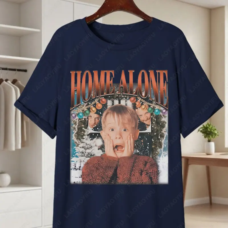 متعة المنزل وحده تي شيرت كيفن مكاليستر و الطرق الرطب الأسود عادية مستديرة الرقبة تيز الحنين 90s فيلم ملابس امرأة ملابس علوية من القطن #4