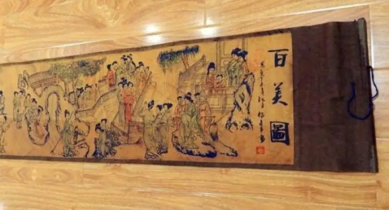 Silk Paper Pretty Chinese Ancient Painting 1 Hundred Beautiful Women Scroll