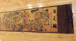 Silk Paper Pretty Chinese Ancient Painting 1 Hundred Beautiful Women Scroll