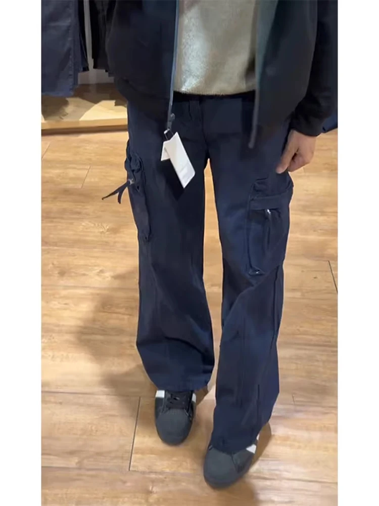 

Retro Workwear Blue Jeans Men's American Trendy Brand Zipper Multi-ket Loose Straight Leg Pants Youthful Spring Faion