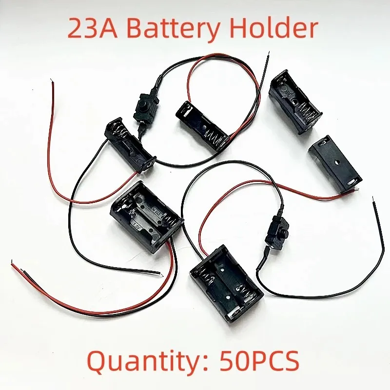 50 buah tempat baterai 23A /A23 tempat kotak pemegang klip 12V hitam dengan kabel/pin kualitas 12V 23A MN21 MS21 casing baterai