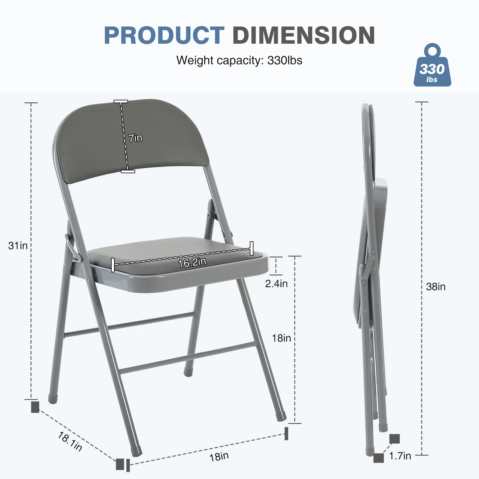 MCQ PU Leather Foldable Office Chair Set of 2 Ergonomic Metal Frame Soft Cushion Lumbar Support Heavy Capacity For Home Office
