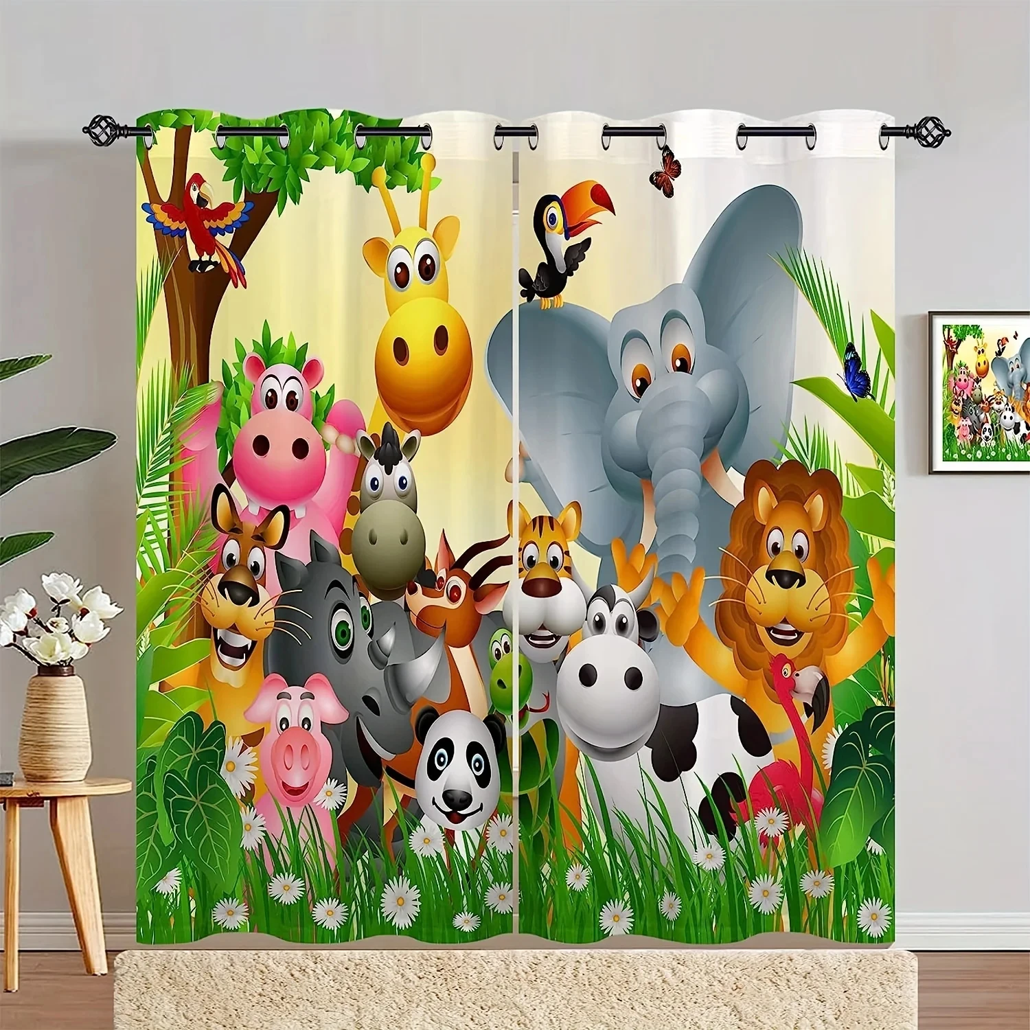 

2Panels Forest Zoo Curtains Giraffe Lion Elephant Monkey Print Curtains for Kids Boys Girls Bedroom Window Blinds cortinas