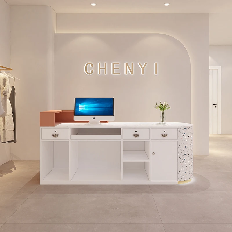 Salon Retail Reception Desk White Modern BeautyExecutive Luxury Hotel Reception Desk Commercial Bancone Bar Shop Furniture HDH