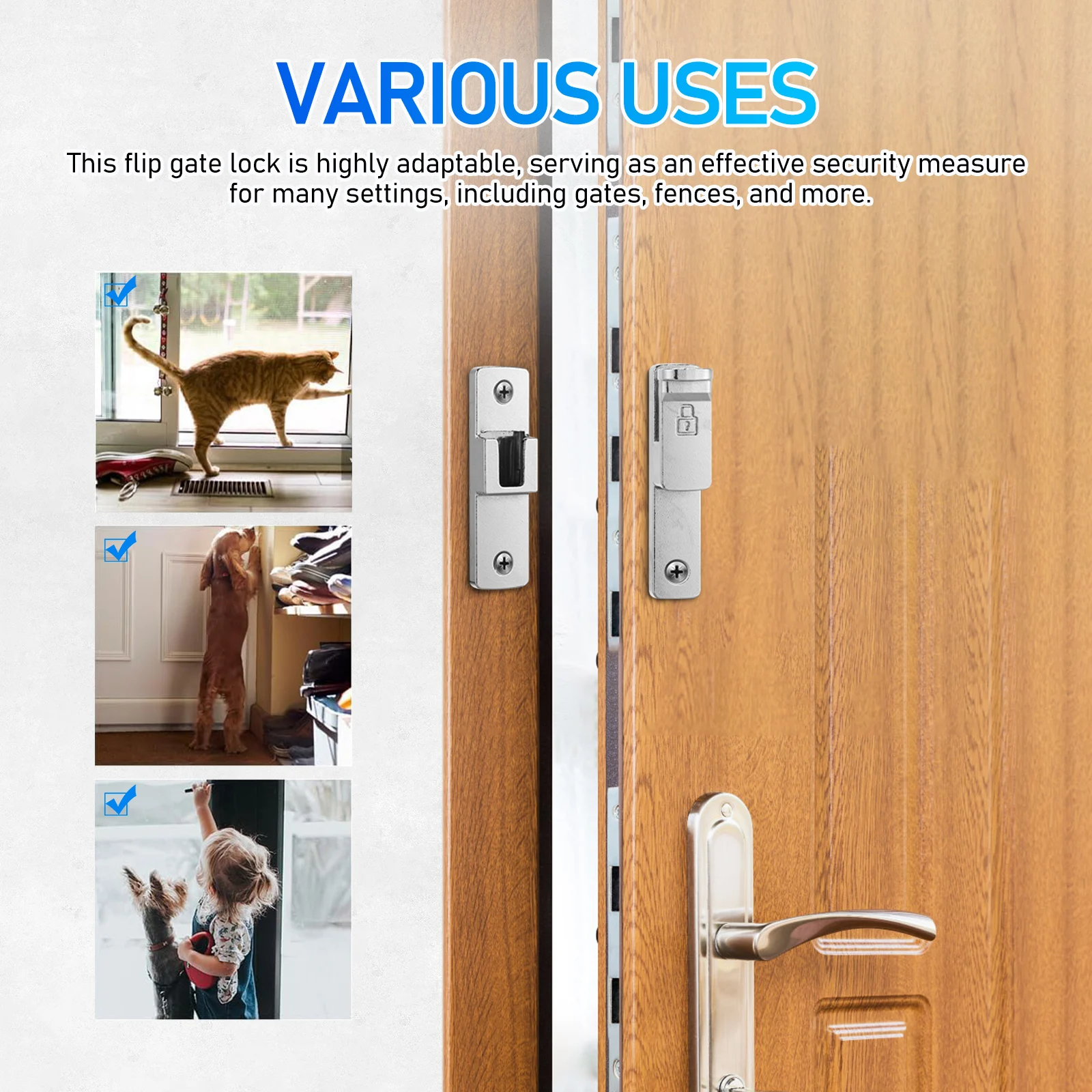 

83B Flip Lock Heavy Duty Zinc Fence Flip Latch Alloy Silver No Punching Sliding Door Latch Garage Fittings Fence Hardware