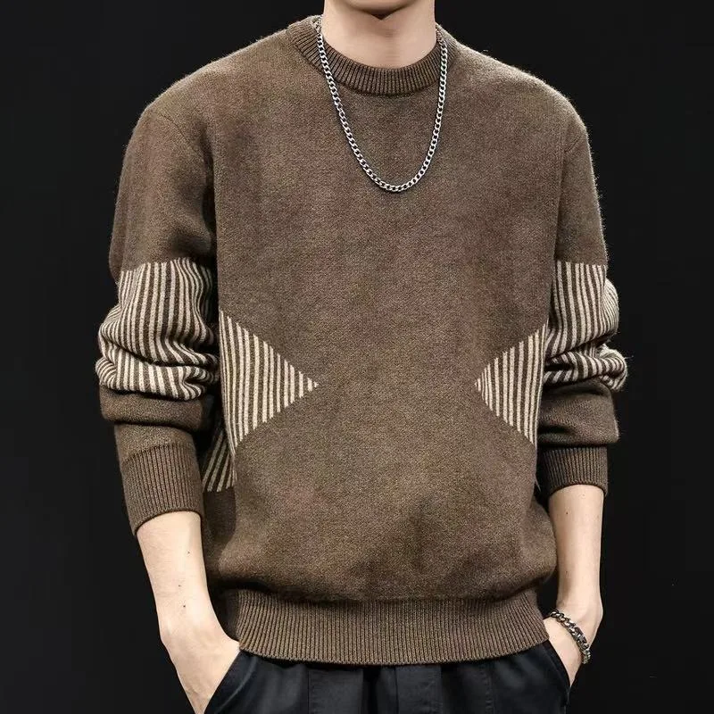 

Мужские теплые вязаные свитера на осень и зиму, высококачественные свитера с круглым вырезом в корейском стиле, модная мужская одежда 2025 г.
