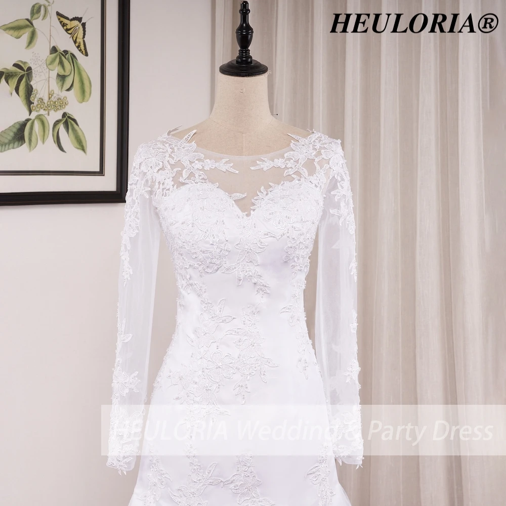 HEULORIA 인어 웨딩 드레스 긴 소매 연인 레이스 applique 구슬 신부 드레스 Robe de mariage 사용자 정의