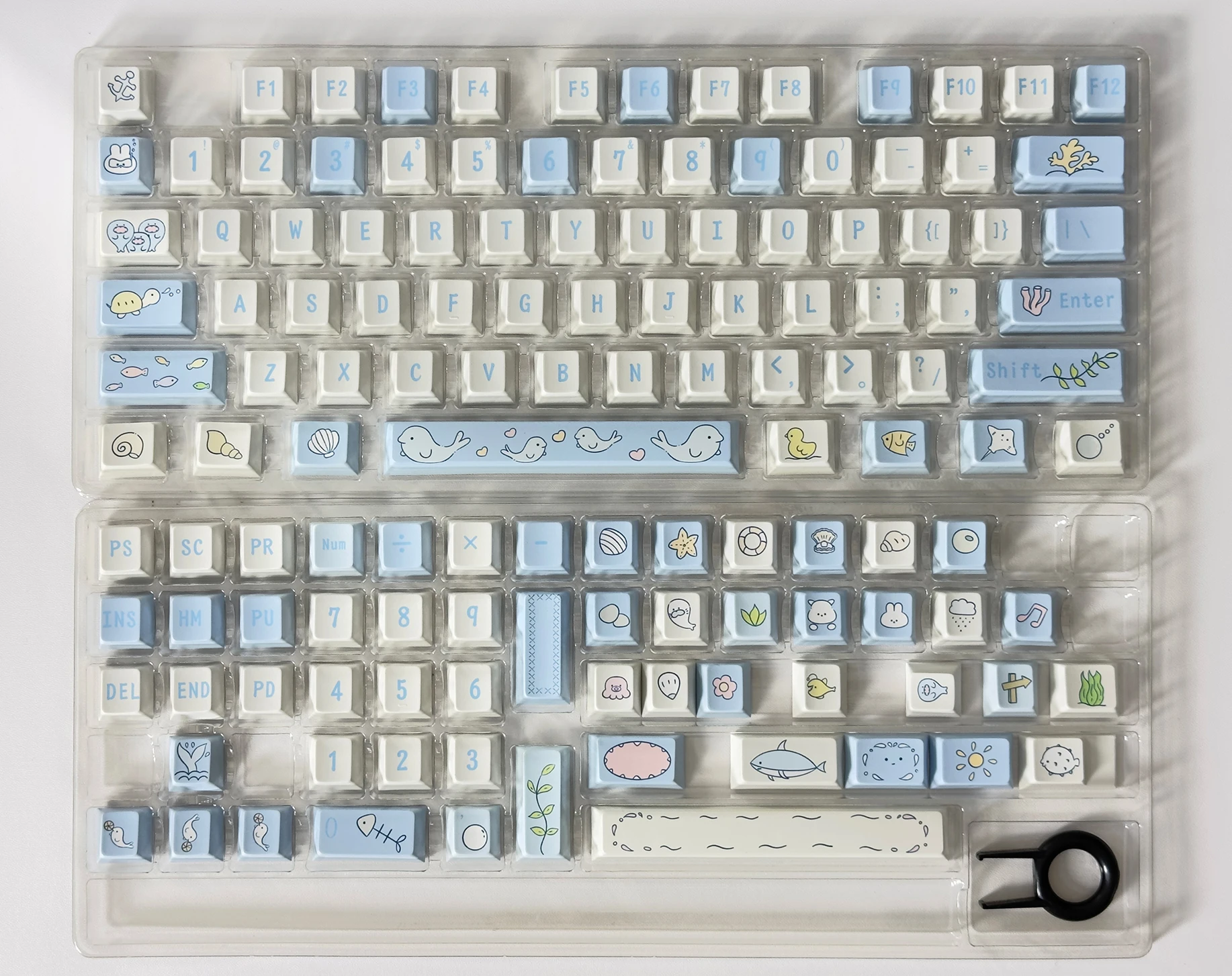 Ocean World Keycap White Simple Style Keycaps Cherry Pbt Material Sublimation Keycaps 128Keys White Blue Simple Keycap