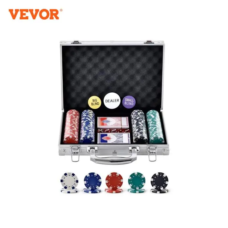 

VEVOR Poker Chip Set Complete Poker Playing Game Set Carrying Case Casino Chips Cards Buttons Dices for Texas Hold'em Blackjack