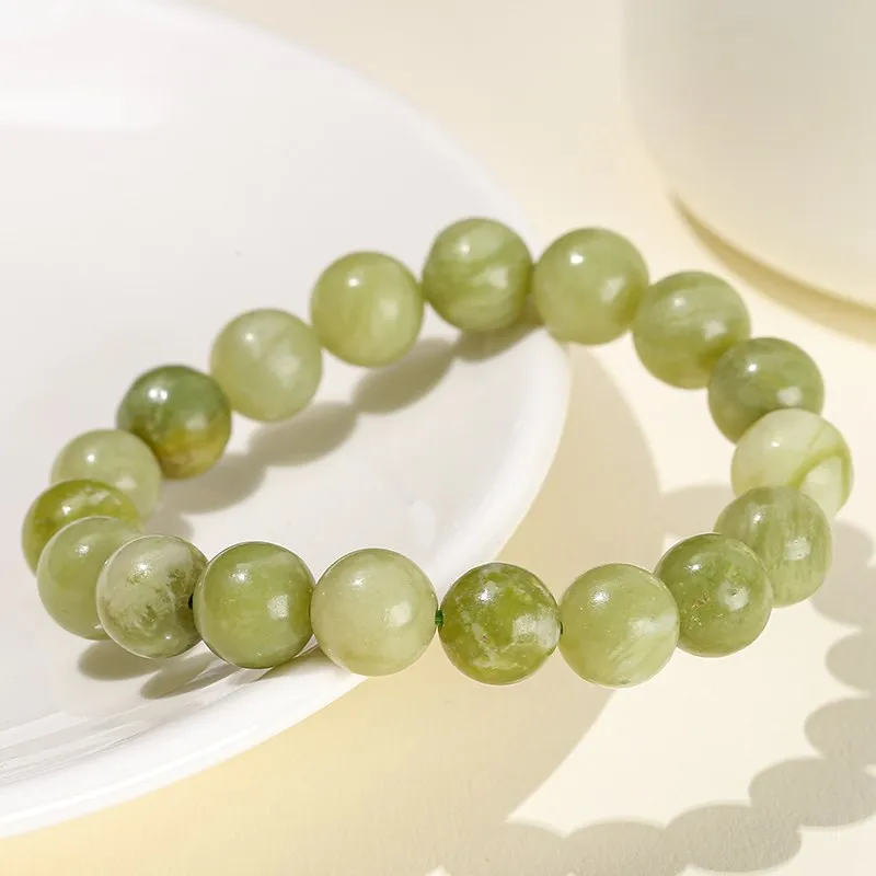 JD Natural Green Jade Beaded Bracelet Women Vintage Round Energy Gemstone Single Circle Stretch Bracelet Yoga Balance Jewelry