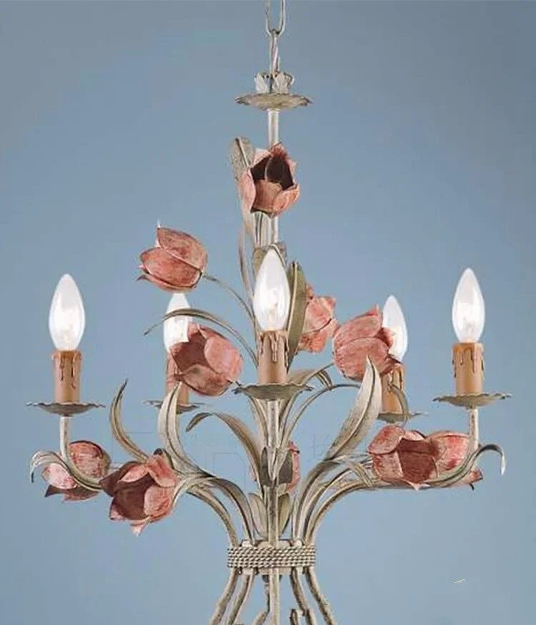 French rural creative flower petal chandelier American rural living room dining room lamp Medieval chandelier tulip